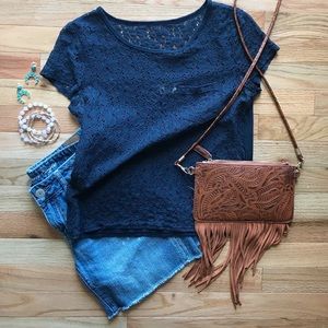 Hollister | Navy Top Floral Detail